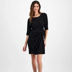 Robbie Bee Petite Glitter Side-Knot Dress Black Silver Size PL